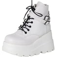 thumbnail image 1 of Women's Chunky Platform Combat Booties | High Wedge Heel, Side Zipper & Lace-Up Ankle, 1 of 11