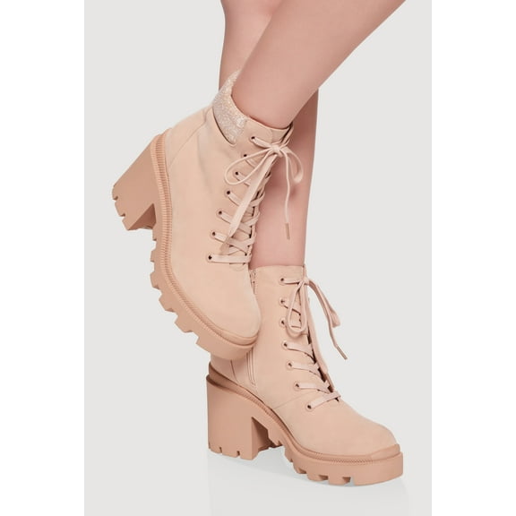 Women's Chunky Platform Combat Boots with Lurex Cuff