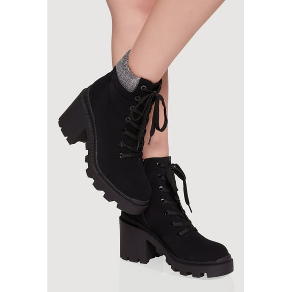 Women's Chunky Platform Combat Boots with Lurex Cuff