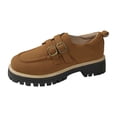 thumbnail image 1 of Women's Chunky Platform Loafers Metal Buckle Strap Slip On Dress Shoes Comfortable Non Slip Work Shoes Brown Size 9.5, 1 of 8