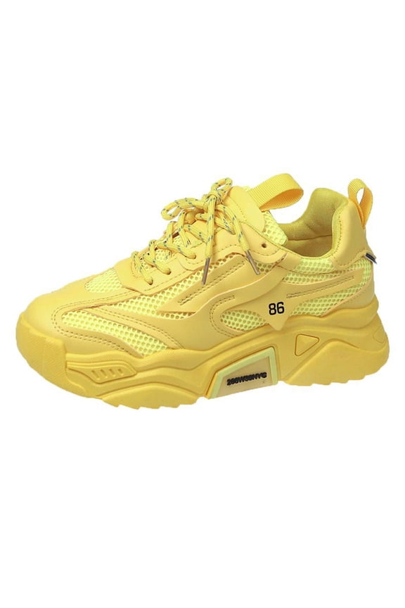Women's Chunky Platform Sneakers - Breathable Mesh Neon Casual Trainers,36