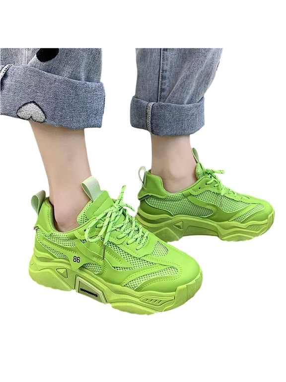 Women's Chunky Platform Sneakers - Breathable Mesh Neon Casual Trainers,38