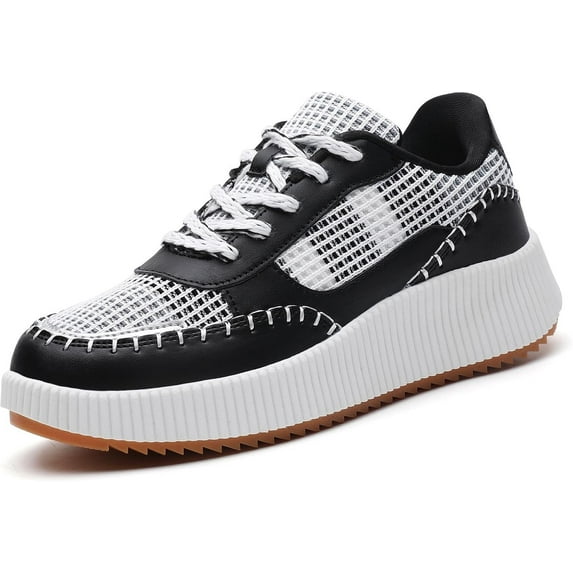 Women’s Chunky Platform Sneakers | Orthopedic Walking Shoes with Arch Support | Breathable Knit Uppers | Casual Shoes with Non-Slip Rubber Outsole | Perfect for Travel, Shopping | White Tennis Shoes