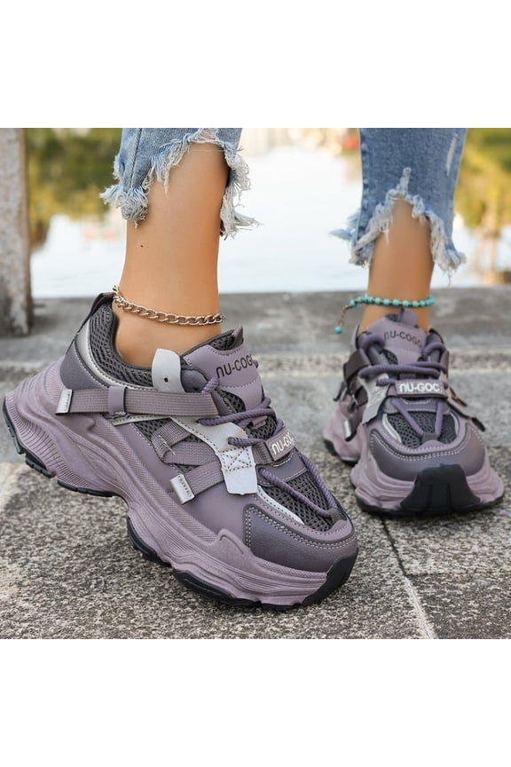 Women's Chunky Platform Sneakers Suitable for Students - Trendy Dad Shoes with Striped Low-Top Lace-Up, Soft Cushioned Sole & Upper, Casual Sneakers for - Wear,Women Shoes