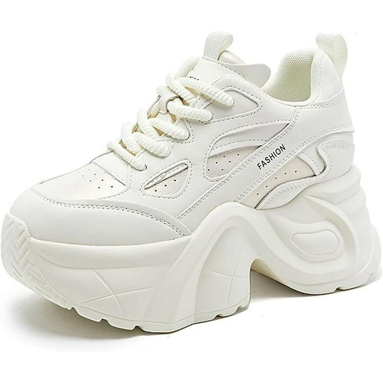 Women's Chunky Platform Walking Dad Shoes Lace Up Wedge Low Top