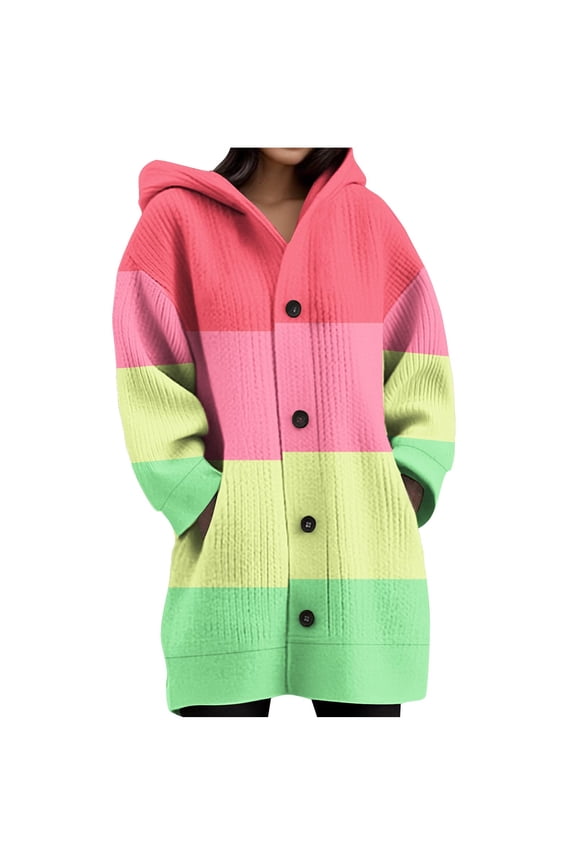Women's Chunky Ribbed Cardigan: Fleece-Lined Color Block Long Knit Sweater - Button Up Open Front Winter Coat w/ Pockets Warm Oversized Layer