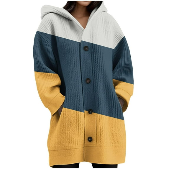 Women's Chunky Ribbed Cardigan: Fleece-Lined Color Block Long Knit Sweater - Button Up Open Front Winter Coat w/ Pockets Warm Oversized Layer