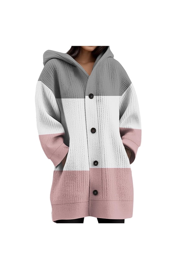 Women's Chunky Ribbed Cardigan: Fleece-Lined Color Block Long Knit Sweater - Button Up Open Front Winter Coat w/ Pockets Warm Oversized Layer