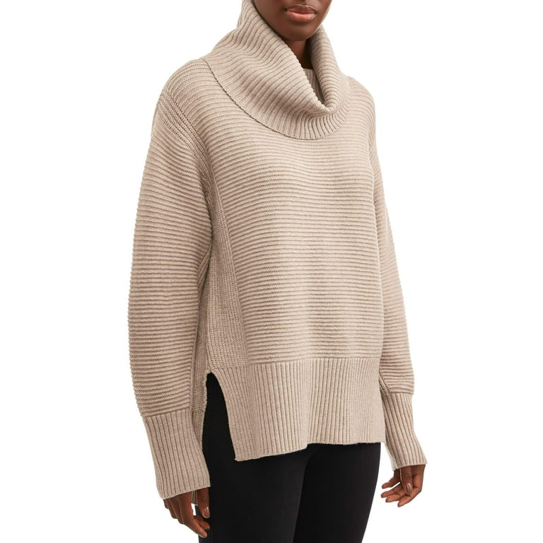 Ribbed cowl neck clearance sweater