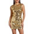 thumbnail image 1 of Women's Chunky Sequin Mini Dress, Sparkly Sleeveless Crewneck Party Dresses, Flattering Bodycon Clubwear Night Out Cocktail Gown, 1 of 5