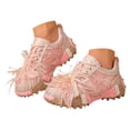 thumbnail image 1 of Women's Chunky Sneakers Breathable Lace up Platform Beading Flower Walking Sneakers Non Slip Running Fashion Casual Shoes Red Size 9, 1 of 5