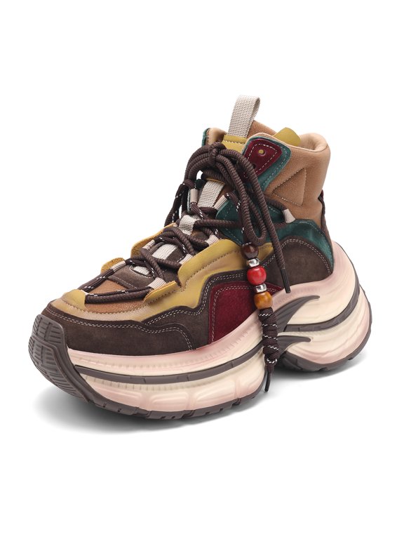 Women's Chunky Sneakers Casual Leather Platform Dad Shoes|Retro,High Top,Lace Up,Non Slip,Wedge Heel,Shopping,Walking Shoes