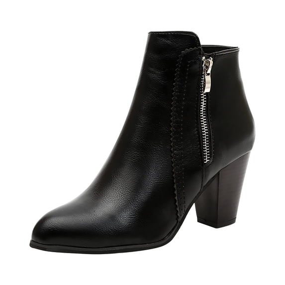 Women's Chunky Stacked Heel Ankle Boot Dressy Faux Leather Western Boots Fashion Fall Winter Daily Work Solid Bootie