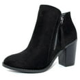 thumbnail image 1 of Women's Chunky Stacked Heeled Booties Side Zipper Suede Ankle Boot Black 9, 1 of 5