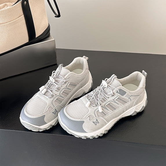 Women's Chunky Walking Sneakers Breathable Mesh PU No Tie Non Slip Cushioned Athletic Shoes for Gym Running Casual Work