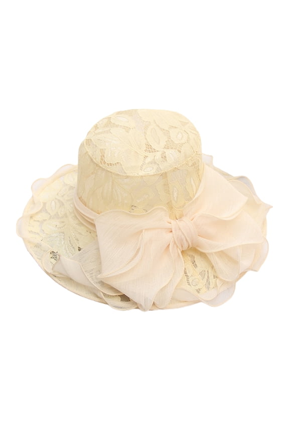Women's Church Dress Hat Wide Brim Lace Bow Hat Bridal Shower Hat