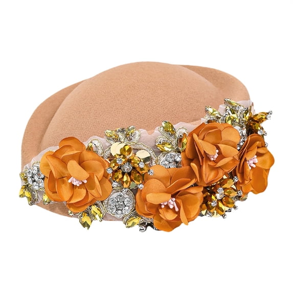Women's Church Hats Flower Diamonds Hats Solid Color Hat Breathable Adjustable Comfort Hat Classic Beret Hat Fascinator Tea Caps One Size 1PC