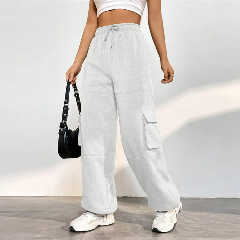 Women s Cinch Bottom Sweatpants Casual Drawstring Elastic Waist Straight Leg Jogger Pants 2023 Winter Fleece Solid Baggy Lounge Sport Trousers Walmart