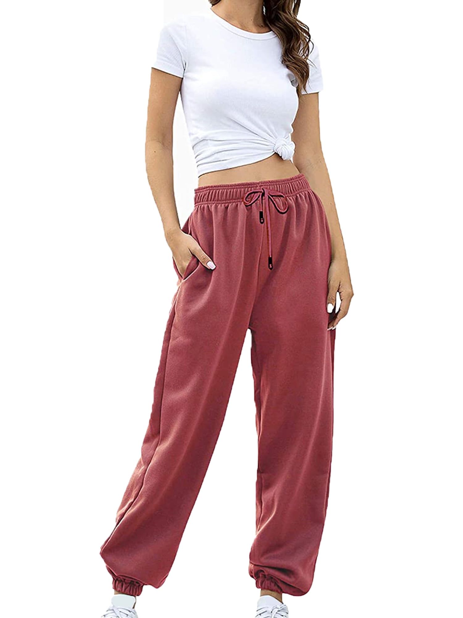 2 Pack Women's Sweatpants, High Waisted Soft Jogger Pants Athletic Cinch  Bottom Lounge Sweat Pants with Pockets