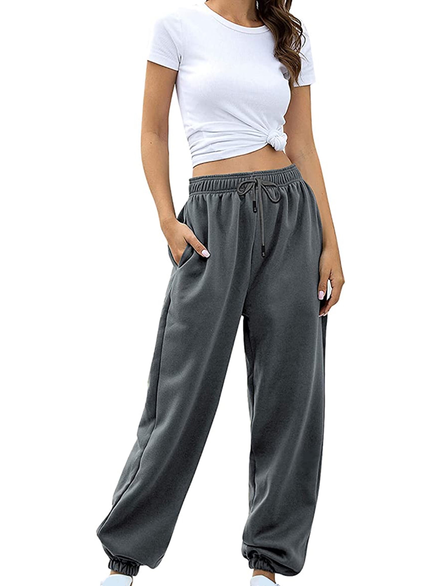 Strapsco Women Cinch Bottom Sweatpants Lounge Trousers with  Pockets-Black-0026