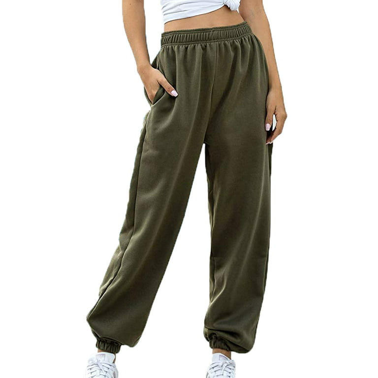  Womens Cinch Bottom Sweatpants Pockets High Waist Sporty Gym  Athletic Fit Jogger Pants Lounge Trousers
