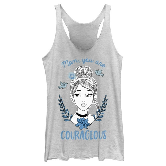 Women's Cinderella Courageous Mom Racerback Tank Top White Heather Small