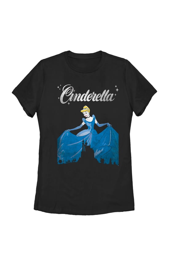 Women's Cinderella Dress Silhouette Graphic Tee Black Small