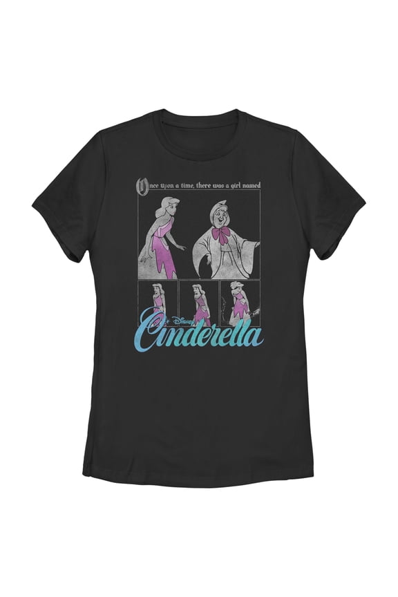 Women's Cinderella Once Upon a Time Scene Graphic Tee Black X Large