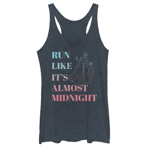 Women's Cinderella Run Like Midnight Racerback Tank Top Navy Blue Heather Large