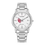 Women's Citizen Watch Silver Oklahoma Sooners Eco-Drive White Dial Stainless Steel Watch