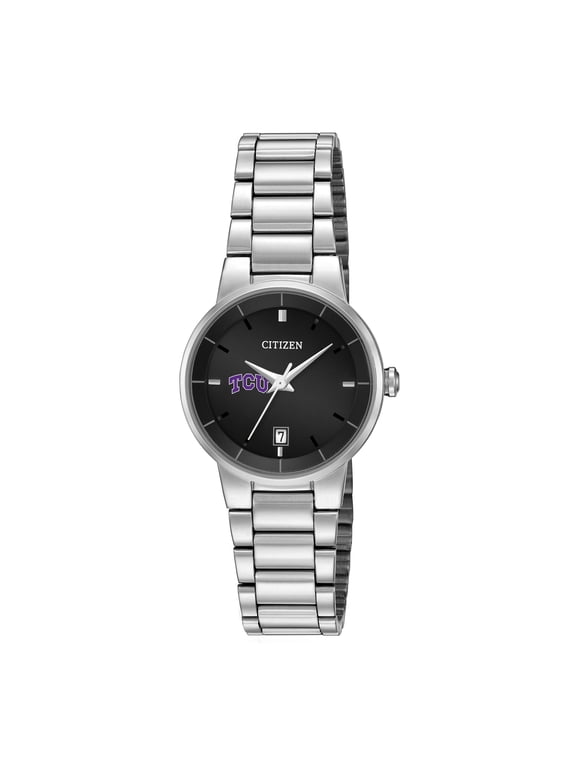 Women's Citizen Watch Silver TCU Horned Frogs Black Dial Stainless Steel Watch