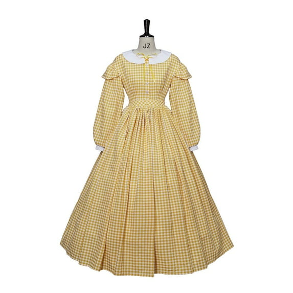 Women's Civil War Dress Victorian Dickens Costume Civil War Yellow Vintage Plaid Dress