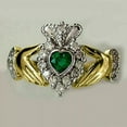 thumbnail image 1 of Women's Claddagh Promise Ring 2 Ct Heart Emerald & Cubic Zirconia 14k Two Tone Gold Plated - 9, 1 of 2