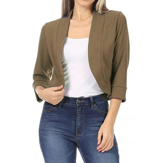 Women's Classic 3/4 Sleeve Bolero Shrug Open Front Cropped Cardigan Plus Size Lightweight Short Blazers for Dresses