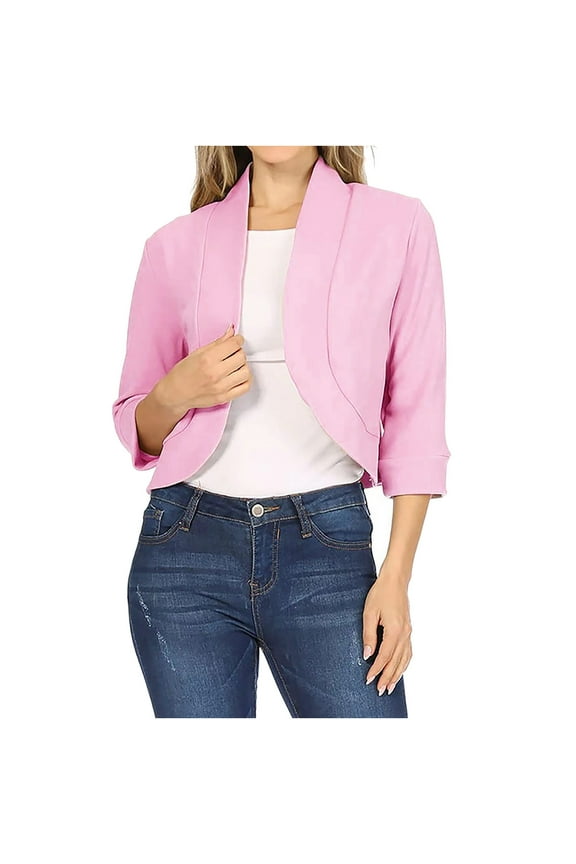 Women's Classic 3/4 Sleeve Bolero Shrug Open Front Cropped Cardigan Plus Size Lightweight Short Blazers for Dresses