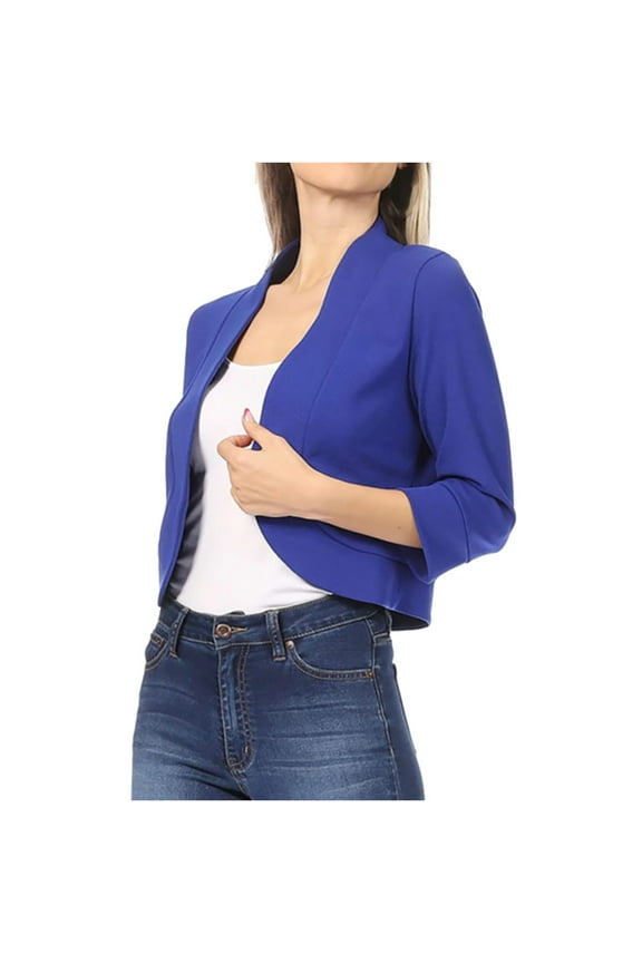 Women's Classic 3/4 Sleeve Bolero Shrug Open Front Cropped Cardigan Plus Size Lightweight Short Blazers for Dresses