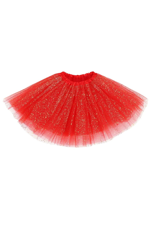 Women's Classic 3 Layered Tulle Sparkling Sequin Tutu Skirt, Red