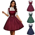 thumbnail image 1 of Women's Classic Bavarian Dirndl Set, Square Neck High Waist Flared Skirt Suspender Dress Matching 3/4 Sleeve Lace Trim Blouse Red XL(XL), 1 of 3