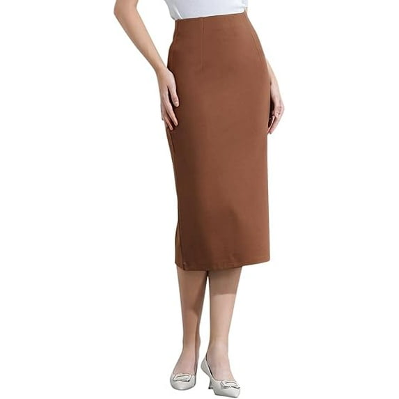 Women’s Classic Below Knee Pencil Skirt Stretch Line Midi Skirt of Business Casual Outfits