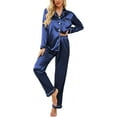 thumbnail image 1 of Women's Classic Button Down Long Satin Silk Pajama Set, 1 of 6