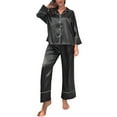 thumbnail image 1 of Women's Classic Button Down Satin Silk Pajama Set - Long Sleeve Top & Pants for Sleepwear/Loungewear, 1 of 7