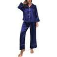 thumbnail image 1 of Women's Classic Button Down Satin Silk Pajama Set - Long Sleeve Top & Pants for Sleepwear/Loungewear, 1 of 7