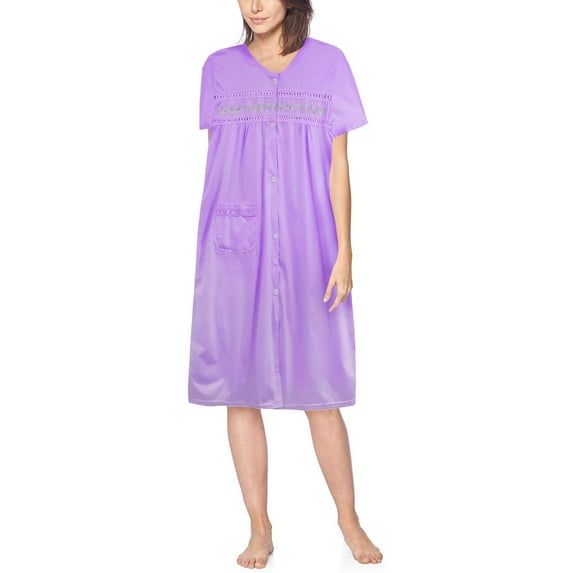 Women's Classic Button Up Closure Floral Duster Nightgown Lounger Robe (6027 Purple, XL)