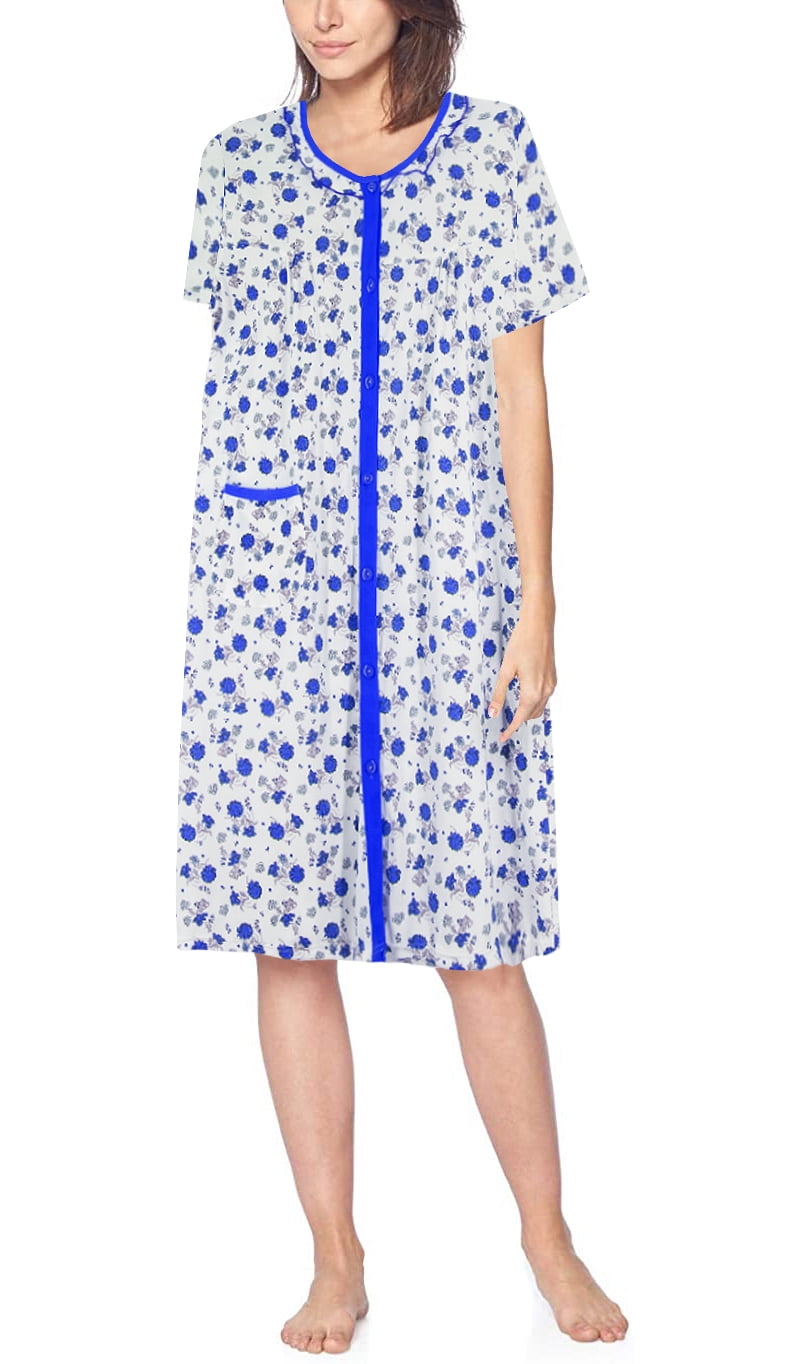 Women's Classic Button Up Closure Floral Duster Nightgown Lounger Robe ...