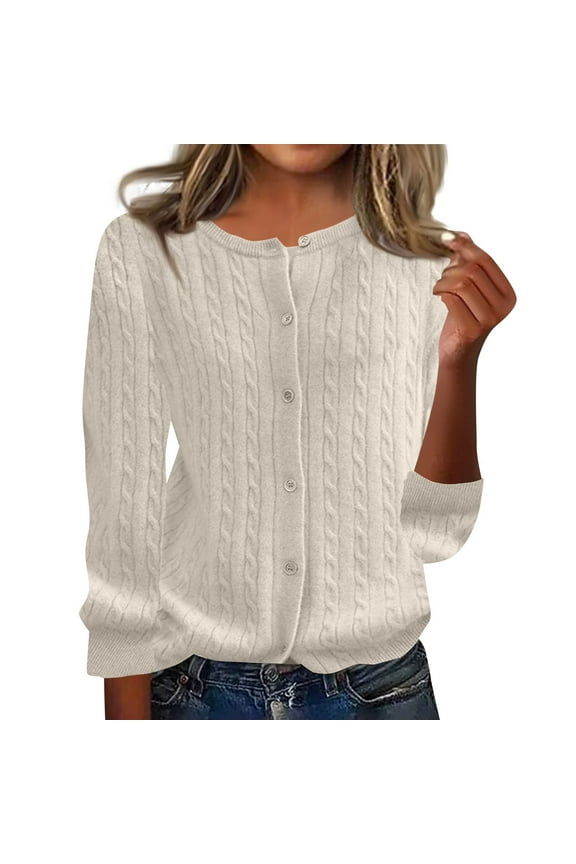 Women's Classic Cable Knit Cardigan Sweater Soft, Warm, Button-Down, Long Sleeve, Casual Wear, Red, All Sizes