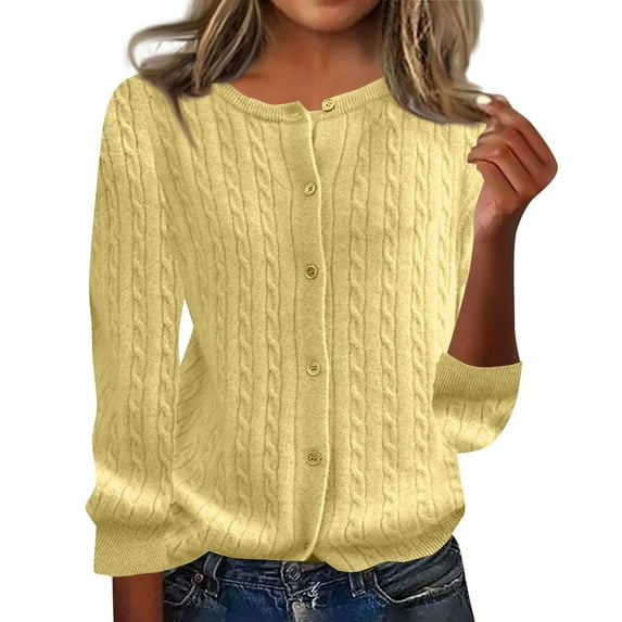 Women's Classic Cable Knit Cardigan Sweater Soft, Warm, Button-Down, Long Sleeve, Casual Wear, Red, All Sizes