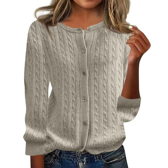 Women's Classic Cable Knit Cardigan Sweater Soft, Warm, Button-Down, Long Sleeve, Casual Wear, Red, All Sizes