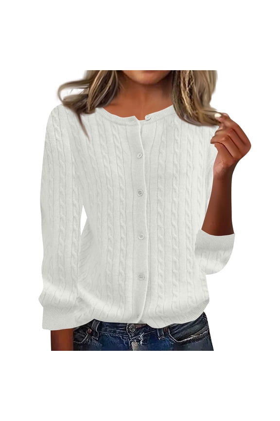 Women's Classic Cable Knit Cardigan Sweater Soft, Warm, Button-Down, Long Sleeve, Casual Wear, Red, All Sizes