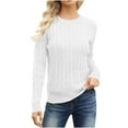 thumbnail image 1 of Women's Classic Cable Knit Pullover Sweaters Casual Solid Color Jumpers Cozy Fall Outfits White M, 1 of 7