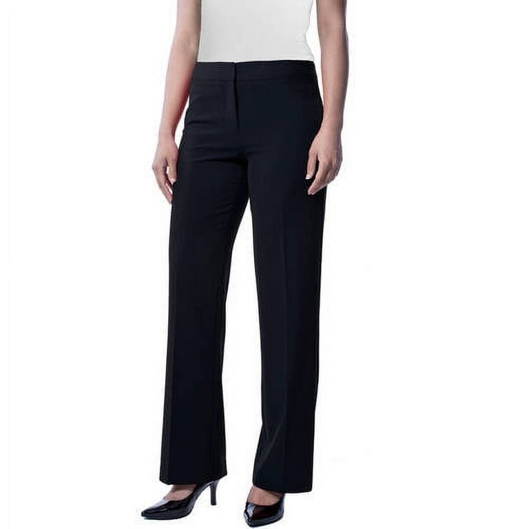 Black Bi-stretch Woven Fold Over Waist Straight Leg Pants